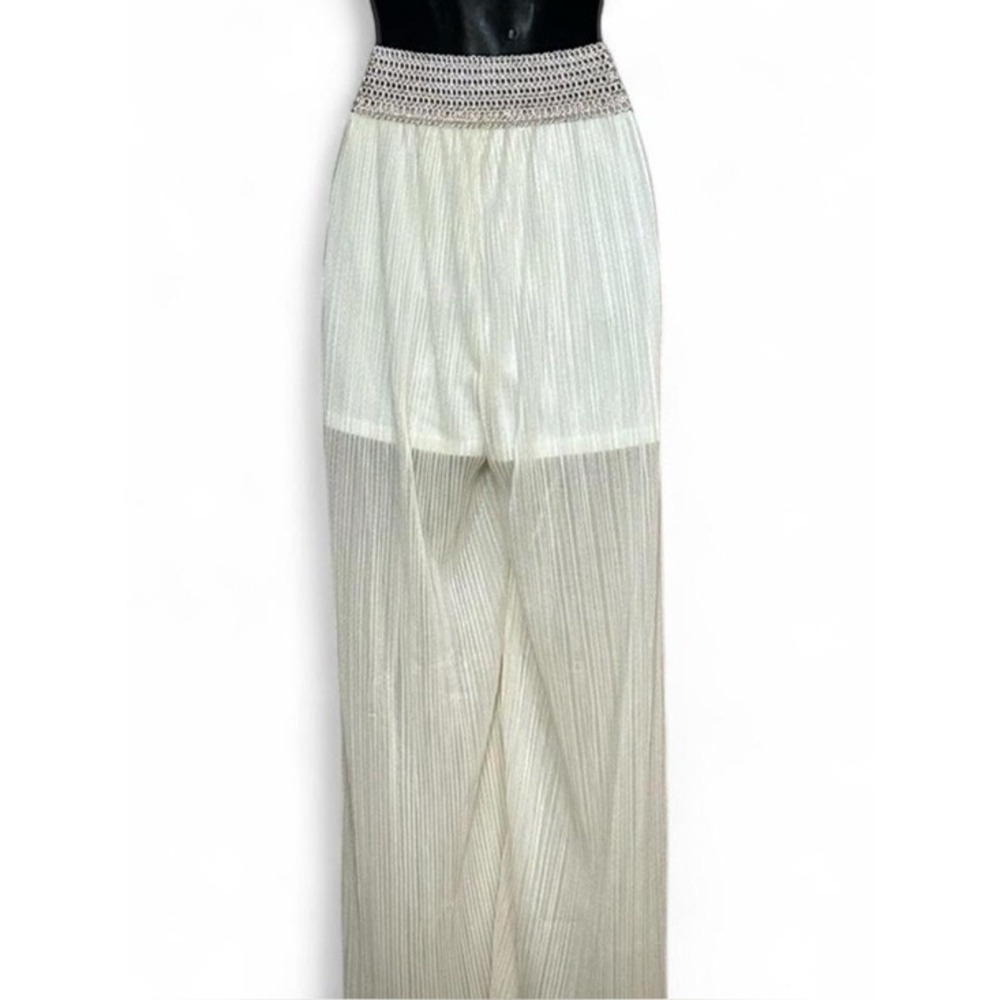 Festival Vibe & pleated cream gold shimmer shear pants